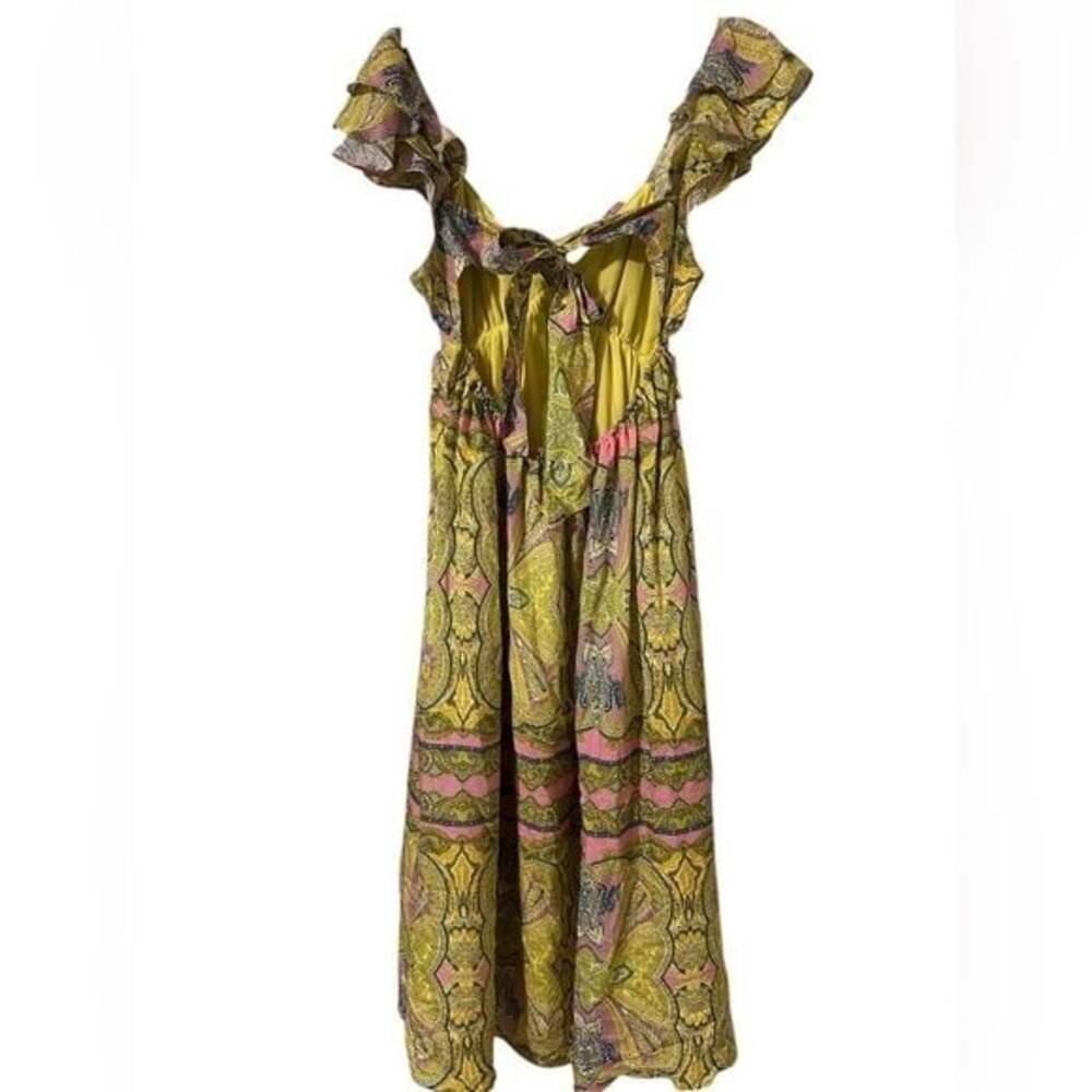 A Loves A V Neck Flutter Sleeve Open Back Paisely Green Size Medium - Picture 3 of 5